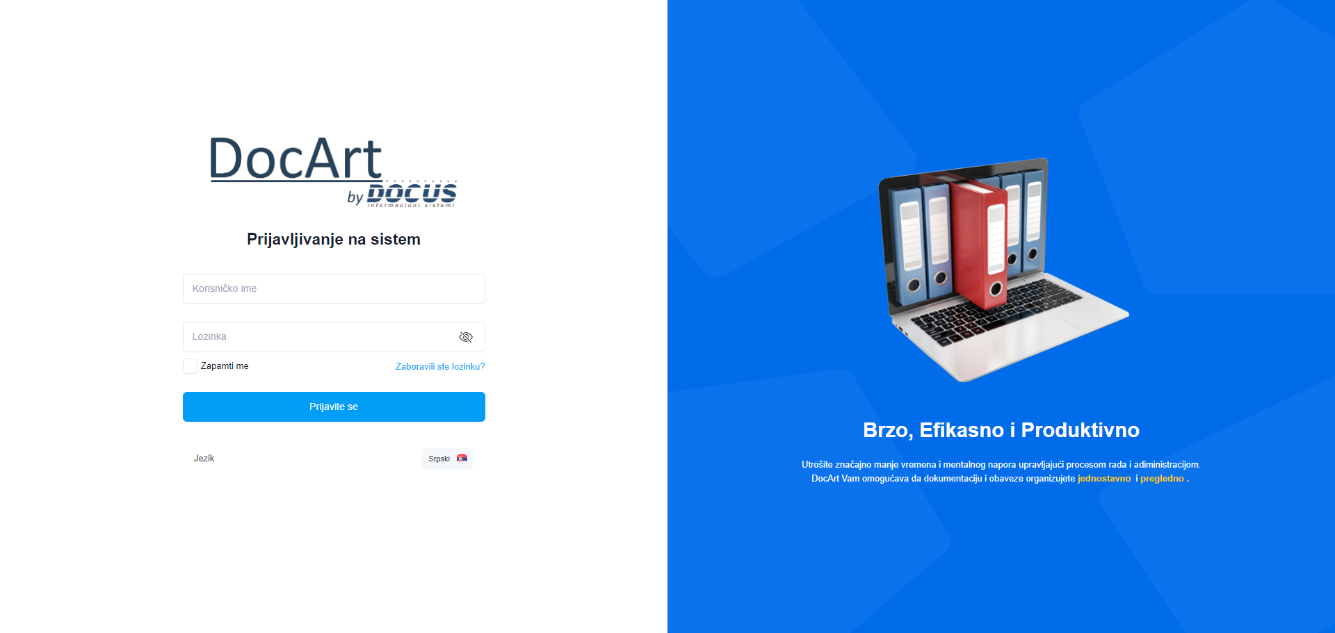 DocArt – prijava na sistem